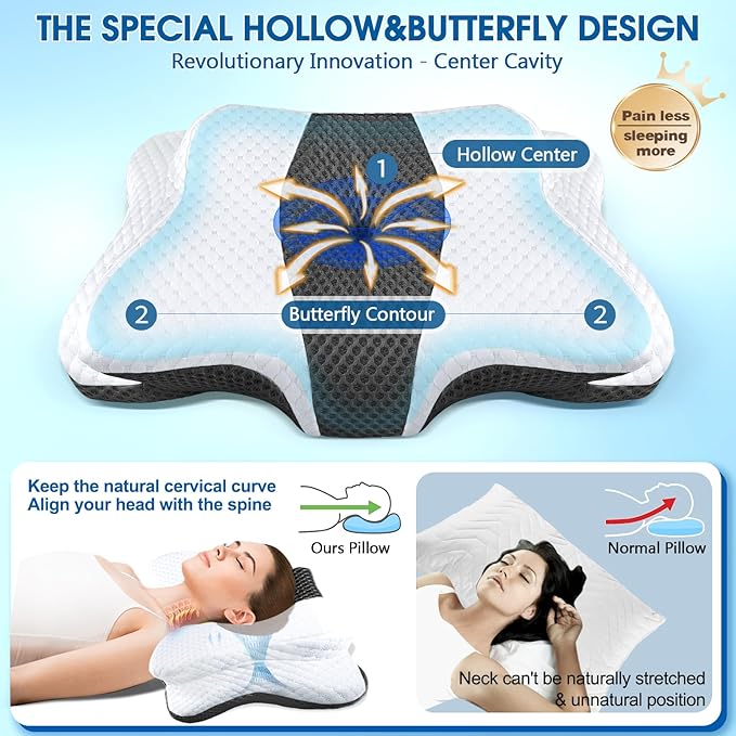 CHxxy Memory Foam Pillows, Cervical Pillow for Neck and Shoulder Pain Relief, Ergonomic Contour Bed Pillow, Soft for Side Sleep Stomach Sleeping and Back Sleeper-Queen Size & Dark Grey