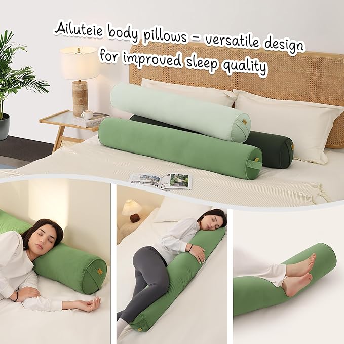 Body Pillow for Adults,Long Round Pillow,Big Cylindrical Pillow,Large Full Bolster Pillows for Side Sleepers (Olive Green, 47.24"*7.87")