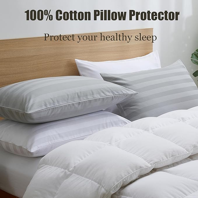 100% Cotton Classic Pillow Protectors with Invisible Zipper, 600 Thread Count Sateen Weave Soft and Breathable Pillow Cases, Protect Pillows from Dirt, Dust and Debris (King, 20"x36", Set of 2)