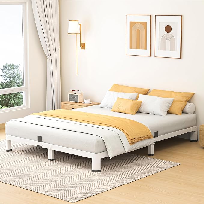 Superay 10 Inch King Size Metal Platform Bed Frame with Round Corners, Storage Space Under High Bed Frame-Heavy Duty Steel Slats Support, Noise Free - Easy Assembly - No Box Spring Needed, White