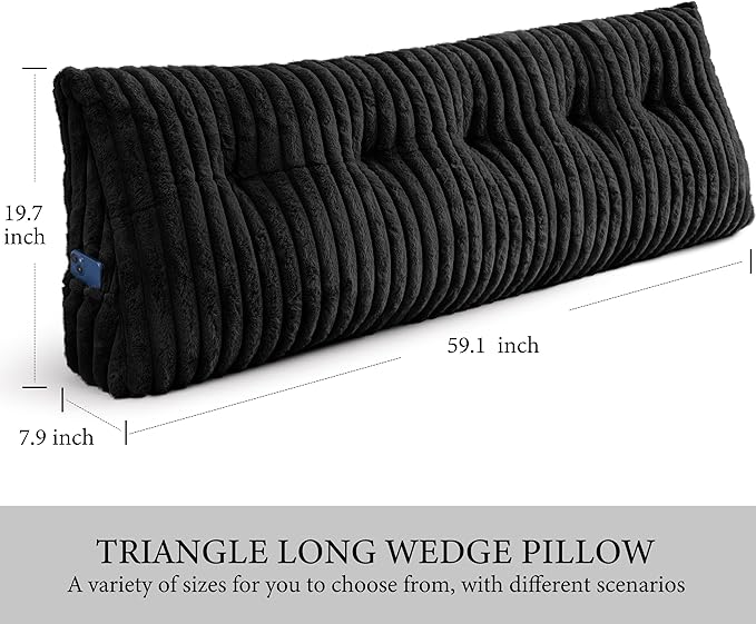 Headboard Pillow Queen, Triangular Wedge Pillow Headboard Queen, Cushion Headboards Reading Pillows, Backrest Pillows for Sitting in Bed or Working with Removable Cover, Black