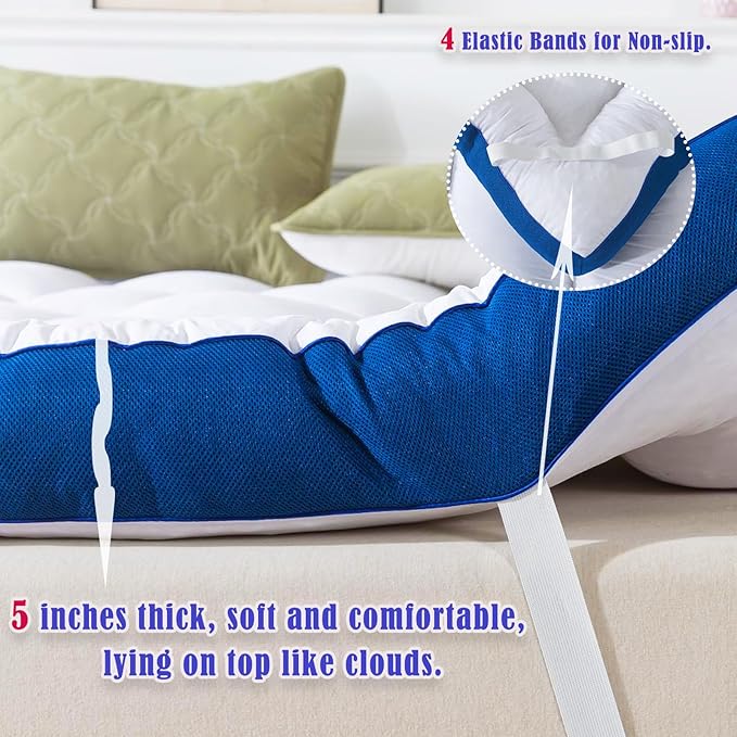 WhatsBedding 5 Inch Twin Mattress Topper for Back Pain Relief, Filled with Breathable & Soft Memory Foam Pillow Top,4 Elastic Straps