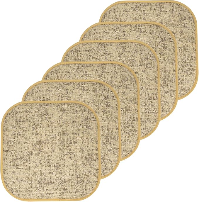 Sweet Home Collection Chair Cushion Memory Foam Pads Honeycomb Pattern Slip Non Skid Rubber Back Rounded Square 16" x 16" Seat Cover, 6 Pack, Broadway Camel/Brown