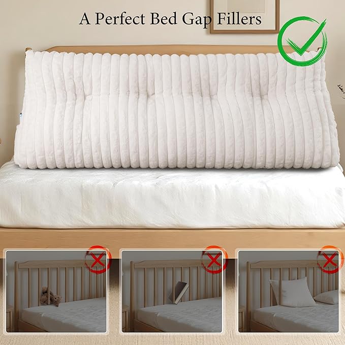 Headboard Pillow Full, Triangular Wedge Pillow Headboard Full, Cushion Headboards Reading Pillows, Backrest Pillows for Sitting in Bed or Working with Removable Cover, Beige