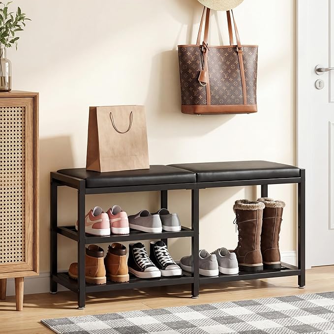 Bsketa Shoe Storage Bench with Seating,Ottoman with Storage Shoes Rack Benches for Entryway Iron Hallway Living Room Bathroom Space-Saving and Robust, Holds Up to 560 lb