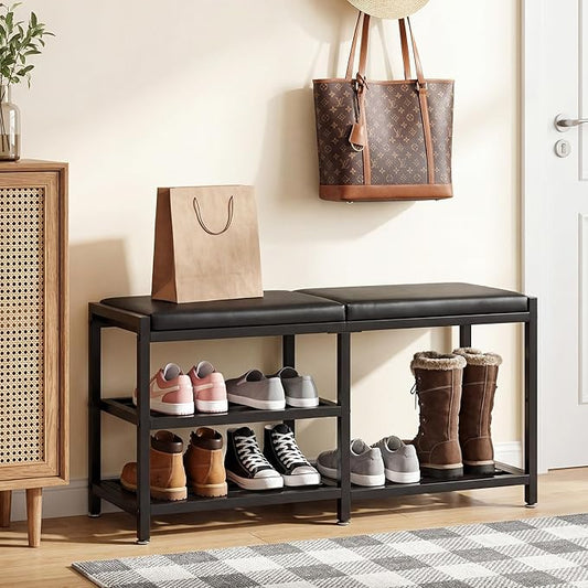 Bsketa Shoe Storage Bench with Seating,Ottoman with Storage Shoes Rack Benches for Entryway Iron Hallway Living Room Bathroom Space-Saving and Robust, Holds Up to 560 lb