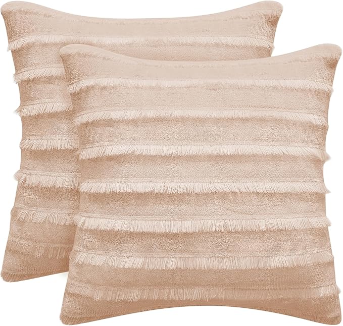BEDELITE Velvet Pillow Covers 18x18 with Zipper, 2 Pack Super Soft Square Pillow Covers for Bedroom, Sofa, Luxury Cozy Fleece Pillowcases for All Seasons(18x18 Inches, Coral-Boho)