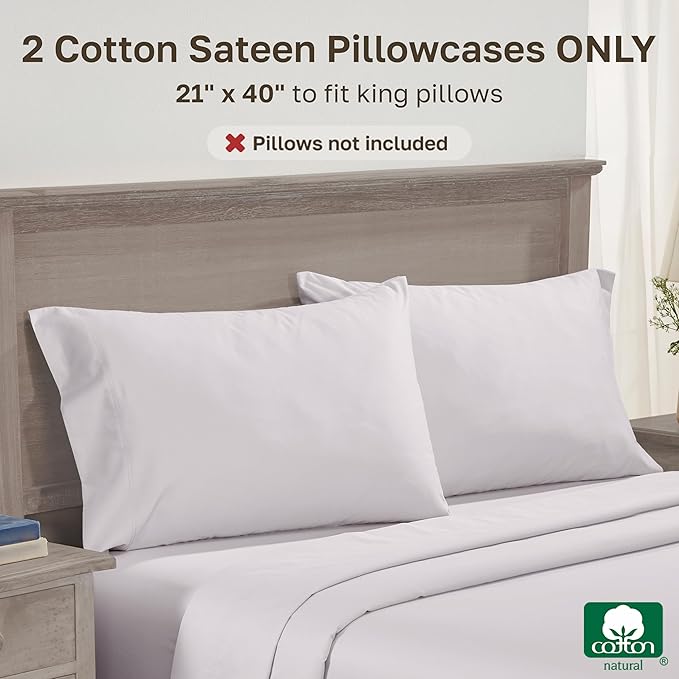 California Design Den Pillow Cases King Size Set of 2 - Premium 600 Thread Count, 100% Cotton King Size Pillows Cases, Breathable Sateen, Fits King Pillows - Pale Lavender