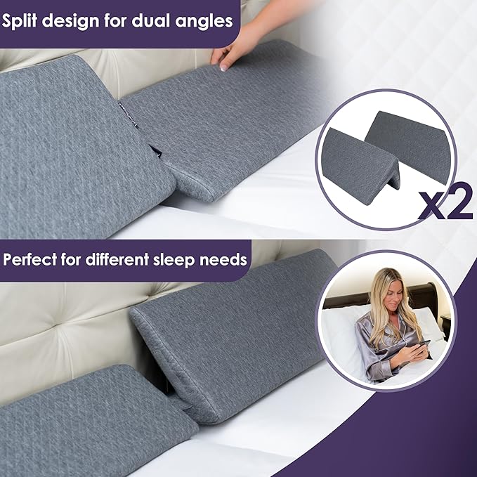 XetraDesign Bed Wedge Pillow Set for Headboard Gap Up to 7", Triangle Gap Filler for Bed, Mattress Wedge Gap Filler, Headboard Space Filler, Corner Pillow, Grey Half King 38" (2-pk)