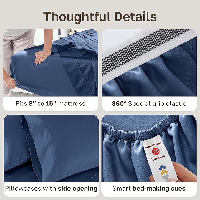 California Design Den Split King Sheets Sets for Adjustable Bed - Luxury Hotel 800 Thread Count Sateen, Natural 100% Cotton Bed Sheets, Deep Pockets & Durable Bedding Set - Classic Blue