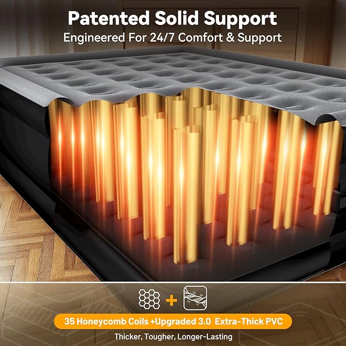 VOSSER Air Mattress Queen with Built in Pump,Updated Blow Up Mattress in 3 Mins,18'' Raised Self Inflatable Mattress,Portable Airbed for Home,Floor&Camping,Queen Size Air Matress for Adults,660LB Max