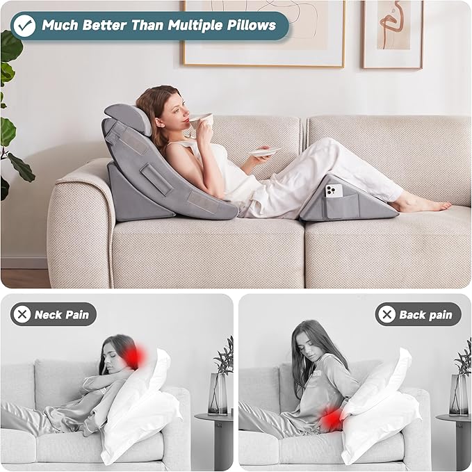Yojoker 4pcs Orthopedic Bed Wedge Pillow Set for Sleeping - Wedge Pillows for After Surgery for Body Neck Back and Leg Pain Relief, Triangle Pillow Wedge for Sleeping & Acid Reflux & GERD & Snoring
