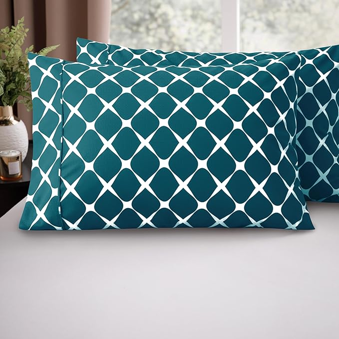Elegant Comfort Luxury Ultra-Soft 2-Piece Pillowcase Set - 1500 Premium Hotel Quality Microfiber Double Brushed - Wrinkle Resistant, King Size, Bloomingdale Pattern Teal