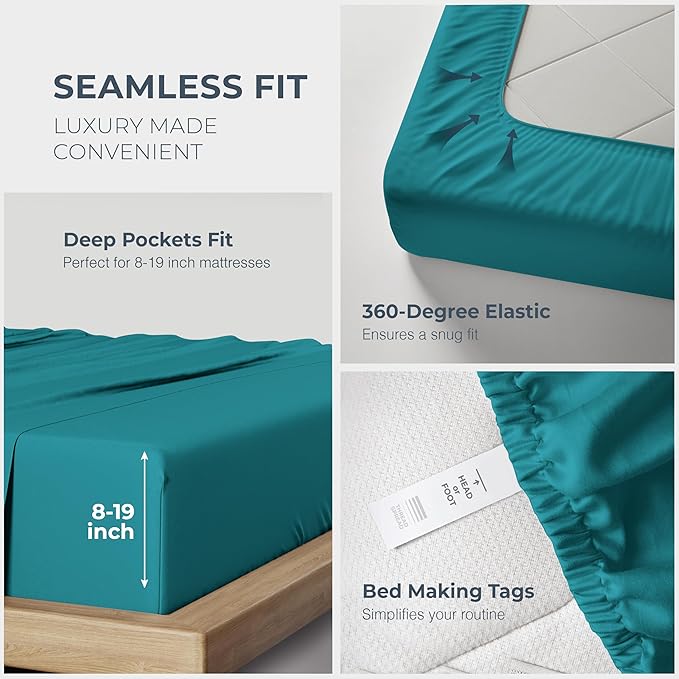 THREAD SPREAD 100% Egyptian Cotton King Size Sheets Set - Luxury 1500 Series Egyptian Cotton Sheets King Size (4 PC, Teal), Silky Soft, Sateen Weave, Cooling & Breathable, 17" Deep Pocket Bed Set