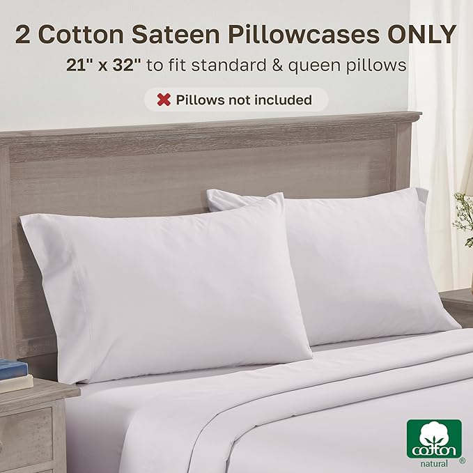 California Design Den Queen Pillow Cases Set of 2 - Premium 600 Thread Count, 100% Cotton Pillow Cases Standard Size Cotton, Breathable Sateen, Fits Standard & Queen Pillows - Pale Lavender