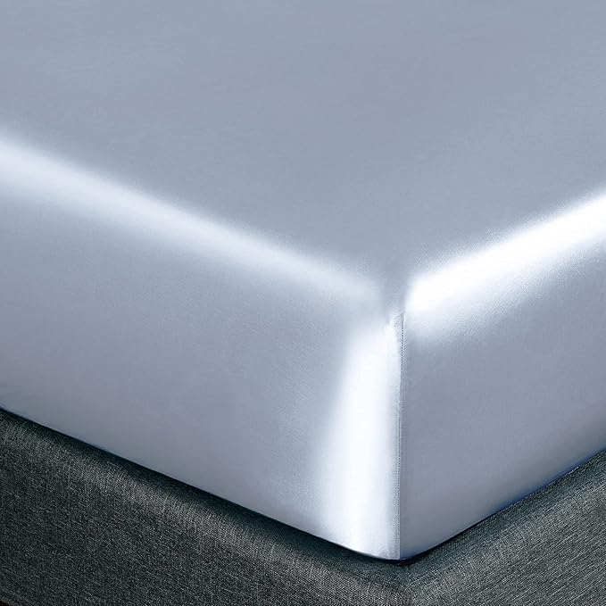 Homiest 3pcs Satin Sheets Set Luxury Silky Satin Bedding Set with Deep Pocket, 1 Fitted Sheet + 1 Flat Sheet + 1 Pillowcases (Twin Size, Baby Blue)