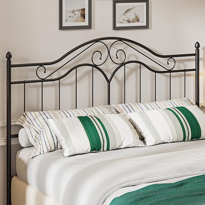 Elephance Headboard for King Size Bed Frame, Vintage Platform Bed Metal Headboard Only, Height Adjustable, Sturdy and Stable, King Size, Easy Assembly, Black