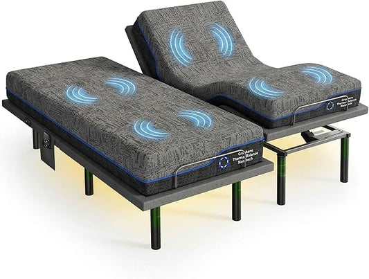 Marsail MS01-2 Split King Adjustable Base with Massage, Wireless Remote, 4 Adjustable Heights, Nightlight, 3 Minutes Fast Assembly