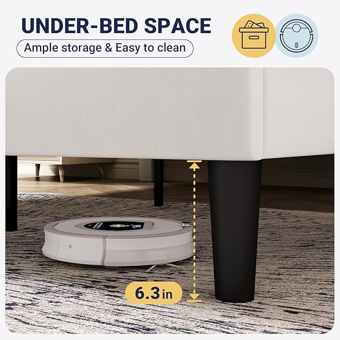 Allewie King Size Bed Frame with Adjustable Velvet Upholstered Headboard, Rivet-Style Nailhead Trim Detail Platform Bed Frame, Wooden Slat Support, No Box Spring Needed, Easy Assembly, White