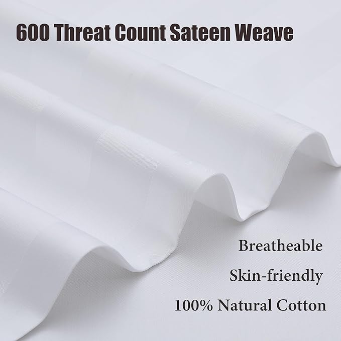 100% Cotton Classic Pillow Protectors with Invisible Zipper, 600 Thread Count Sateen Weave Soft and Breathable Pillow Cases, Protect Pillows from Dirt, Dust and Debris (Standard, 20"x26", Set of 2)