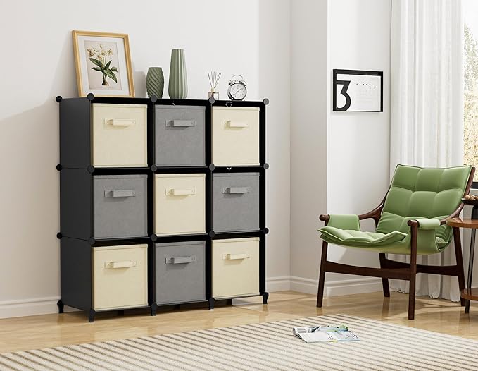 HOMIDEC Closet Organizers and Storage, 9 Cube Storage Organizer, Portable Closet Organizer Cubes Shelves for Clothes, Bedroom, Kids Room, Bathroom, Wardrobe, Garment Racks, Black