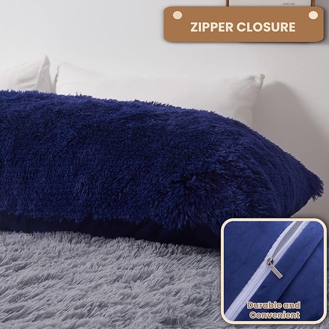 MEGO Shaggy Plush Body Pillow Cover, Faux Fur Fluffy Body Pillowcase, 20x54 Boho Fuzzy Full Body Pillow Case, Furry Long Big Throw Pillow Sham with Zipper for Home Bedding Couch Living Room Royal Blue