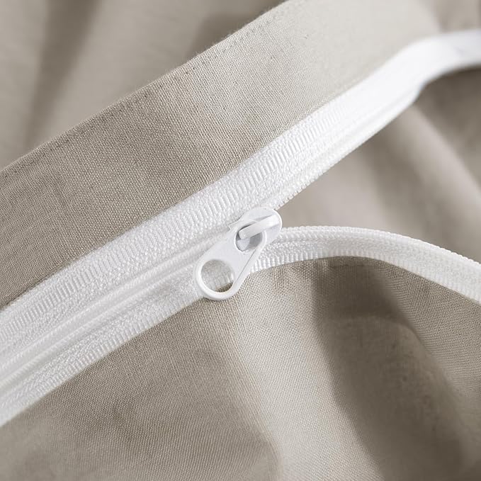 NEXHOME PRO Duvet Cover Twin Size, 100% Washed Cotton Orgnic Linen Like Textured Breathable Durable Comfy, Cream Grey