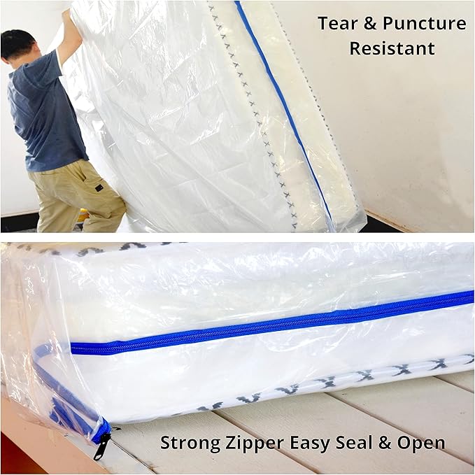 2PK 3 Mil King Size Mattress Bags with Zipper for Storage Moving,Plastic Waterproof Mattress Protector Cover Moving Supplies