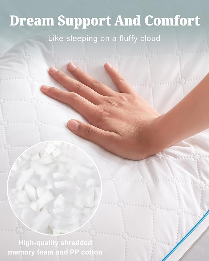 YZ HOME Long Body Pillow for Adults, Firm Body Pillow Shredded Memory Foam, Adjustable Height,Support for Side Sleeping & Pregnant Women(White, 20x54 Inch)