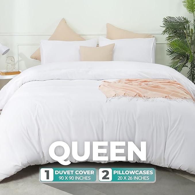 Utopia Bedding Duvet Cover Set with Pillowcases - 3 Pieces Bedding Duvet Cover with Zipper Closure - 1 Duvet Cover with 2 Pillowcases - Soft Brushed Microfiber (Queen, White)