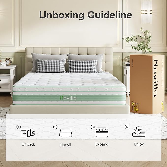Novilla King Size Mattress, 14 Inch King Hybrid Mattress in a Box, Gel Memory Foam & Individual Pocket Springs, Motion Isolation, Cool Sleep & Pressure Relief, Medium Firm, CertiPUR-US