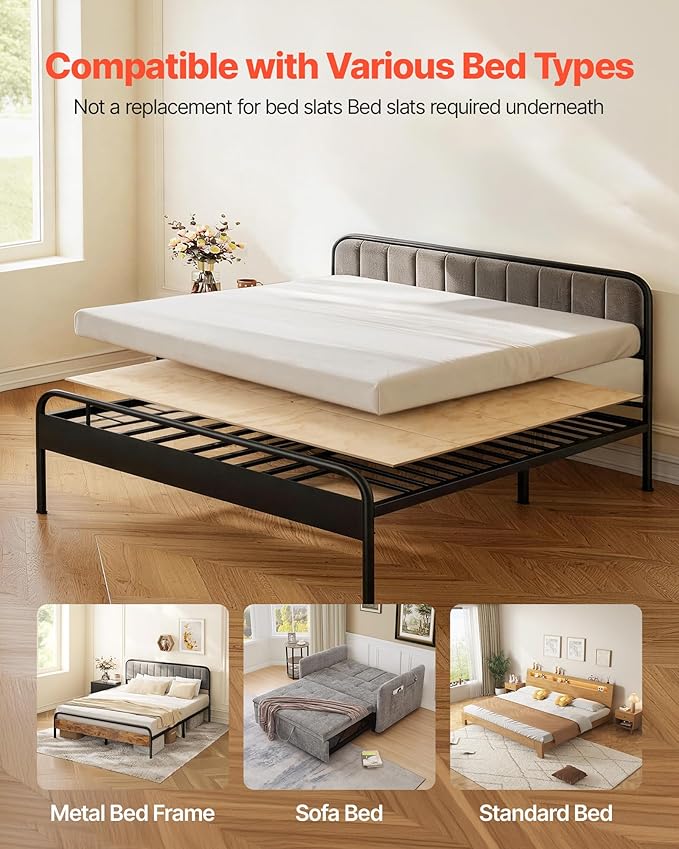 VEVOR Bunkie Board, Cal King 69.7 x 81.9 in, Foldable Bed Board Under Mattress with Nylon Webbing, Plywood, Rounded Edges, Anti-Sag Design for Metal Frames, Sleeper Sofas, Platform and Bunk Beds