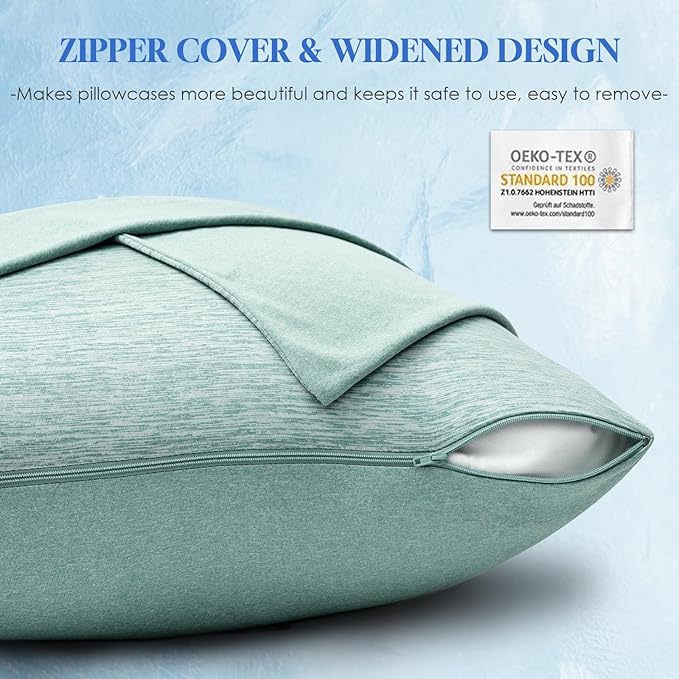 CHOSHOME Cooling Pillow Cases Zipper Pillow Covers Q-Max > 0.45 Zippered Pillowcases for Hot Sleepers, Soft, Breathable, Skin-Friendly, 4 Pack (Queen, 20"x30", Green)