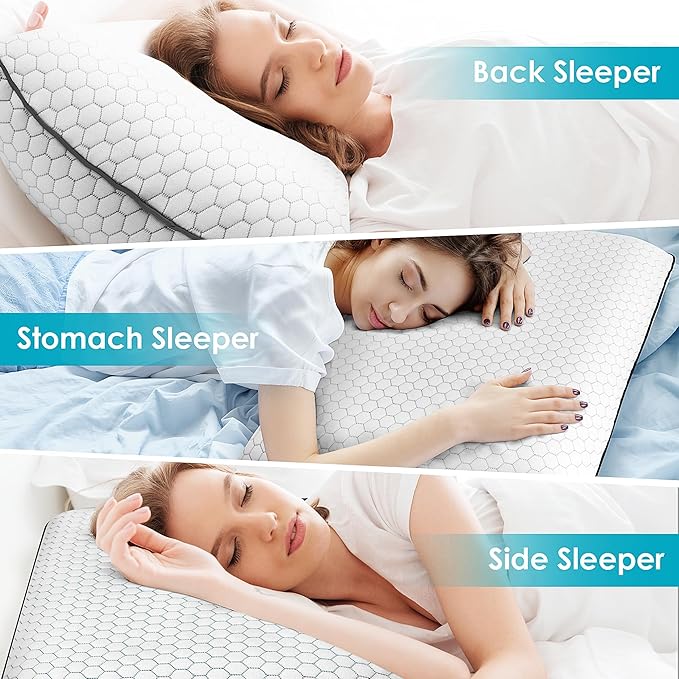 CushyOasis Memory Foam Pillows for Side, Back and Stomach Sleepers, Set of 2, Bed Pillow with Washable Cover and Breathable Mesh, Bed Pillow for Sleeping (Light Grey，Standard Size)