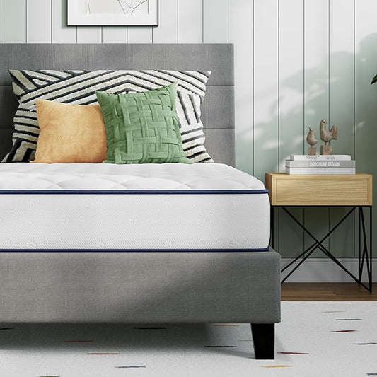 Novill 6/8 Inch Foam and Spring Hybrid Mattress, Queen Mattress in a Box, Medium Support, CertiPUR-US Certified Foam & Steel Coils, Durable Design, Guest and Youth Bedroom, Eco-Friendly Packaging