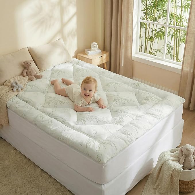 Bamboo Mattress Topper Twin Size with Deep Pocket 1700 GSM Cooling Shredded Memory Foam Mattress Pad Rayon Derived from Bamboo, Ideal for Side Sleepers, Back Pain, Hot Sleepers