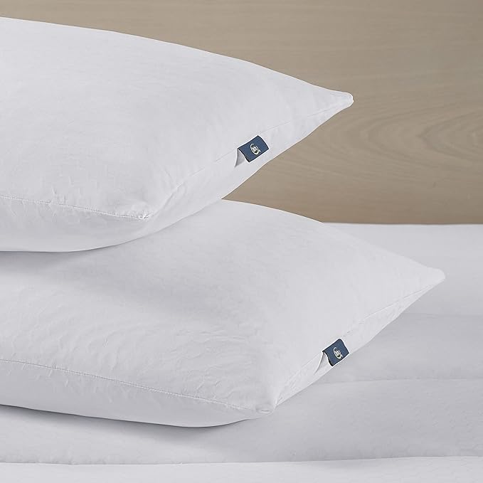 Serta Power Chill Cooling Soft/Medium Down Alternative Bed Pillows for Side, Stomach or Back Sleepers (2 Pack), King, White