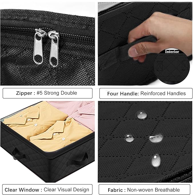 BiCINE 90L Under Bed Storage Containers, 2 Pack Foldable Closet Organizers and Storage Bins with Lid Clothes Underbed Storage Bags for Wrapping Paper, Blanket, Comforter, Towels, Sweaters, Pillows