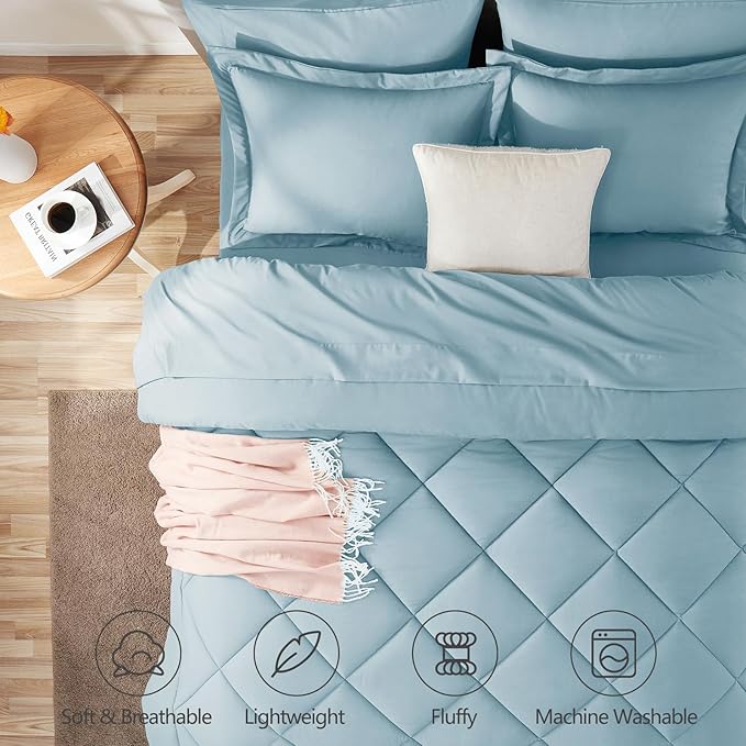 CozyLux Twin XL Comforter Set Light Blue - 5 Pieces Twin Extra Long Bed in a Bag for College Dorm, All Season Bedding Set for Girls and Boys, Soft Bed Set with Comforter, Sheets, Pillowcase & Sham
