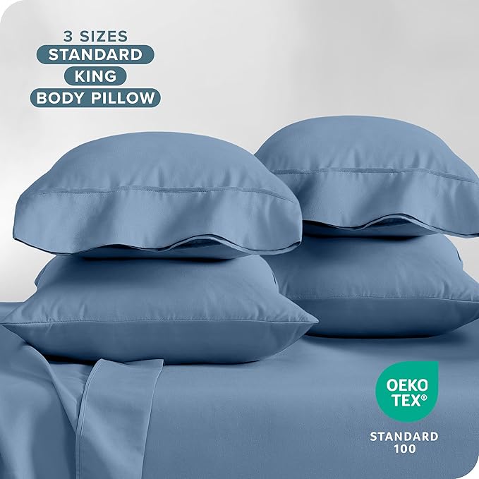 Bare Home Microfiber Bulk Pillow Cases - King Set of 4 - Cooling Pillowcases - Double Brushed - Coronet Blue Pillowcases 4 Pack - Easy Care (King - 4 Pack, Coronet Blue)