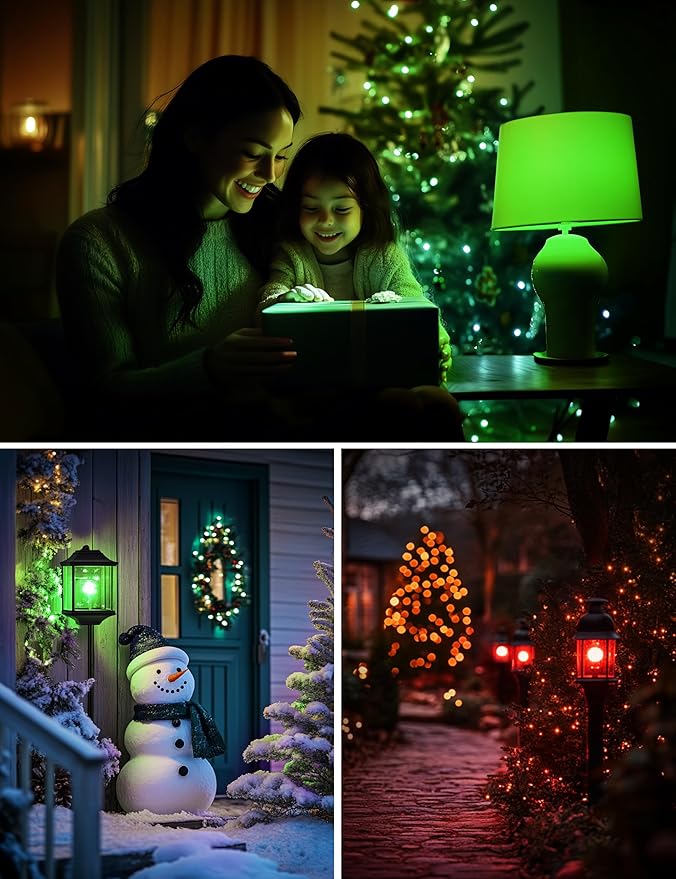 L LOHAS LED Red and Green Light Bulbs Outdoor 4 Pack, Red and Green Light Bulbs for Christmas Decoration, A19 9W, 720LM, E26 Base, Non-Dim