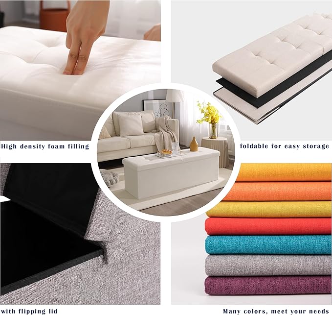 Storage Ottoman Bench Foldable Seat Footrest Shoe Bench End of Bed Storage with Flipping Lid, 75L Storage Space, 30 inches Linen Fabric Brown
