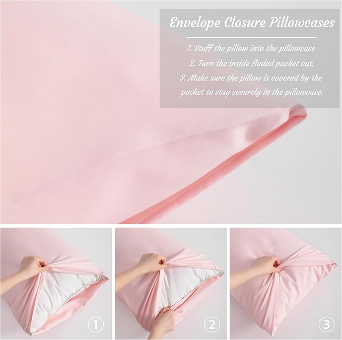 NTBAY Standard Pillow Cases Set of 2, 2 Pack Brushed Microfiber 20x26 Pillow Cases, Soft, Wrinkle, Fade, Stain Resistant Blush Pink Pillow Cases with Envelope Closure, 20x26 Inches, Blush Pink