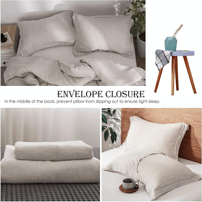 Simple&Opulence 100% Linen Duvet Cover Set 2pcs Basic Style Natural French Washed Flax Solid Color Soft Breathable Farmhouse Bedding with Button Closure - Linen, Twin