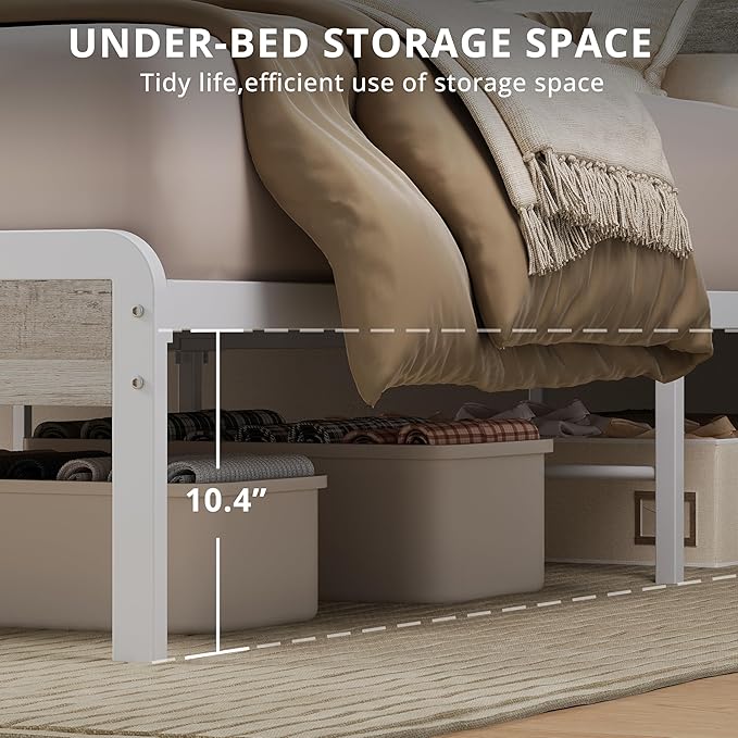 LIKIMIO Queen Bed Frame with Headboard, Wood Camas Queen with Strong Supports, Sturdy, Noise-Free, No Box Spring Needed, White Maple