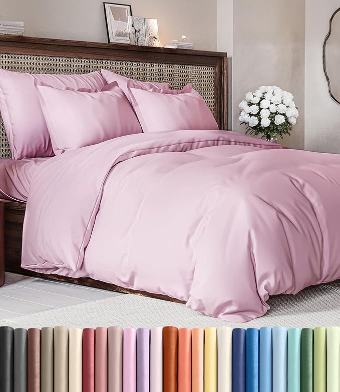 Duvet Cover Cal King Size Set - Extra Soft Cal King Duvet Cover 104" x 98" with 2 Pillow Shams - Hotel Luxury, Easy Care & Fade Free w/ Zipper Closures & Ties - Comfy, Cozy & Breathable (Light Pink)