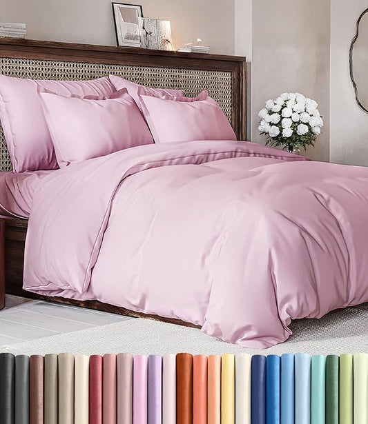 Duvet Cover Cal King Size Set - Extra Soft Cal King Duvet Cover 104" x 98" with 2 Pillow Shams - Hotel Luxury, Easy Care & Fade Free w/ Zipper Closures & Ties - Comfy, Cozy & Breathable (Light Pink)