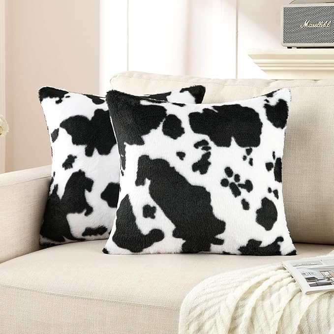 GALMAXS7 Pack of 2 Luxury Faux Fur Throw Pillow Covers Western Decor Cowhide Decorative Soft Brindle Fluffy Plush Couch Pillow Covers Living Sofa Bedroom 18x18 Inch