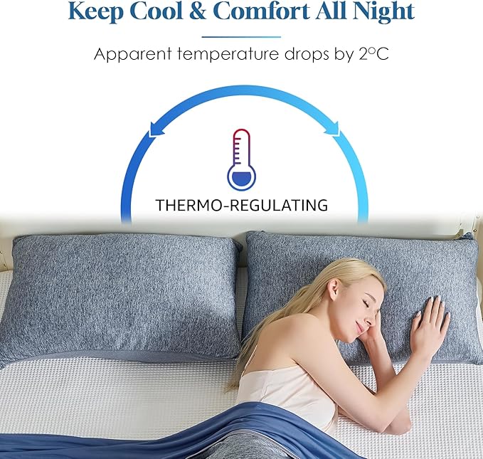 CHOSHOME Cooling Pillow Cases Zipper Pillow Covers Q-Max > 0.45 Zippered Pillowcases for Hot Sleepers, Soft, Breathable, Skin-Friendly, 2 Pack (Standard, 20"x26", Navy Blue)