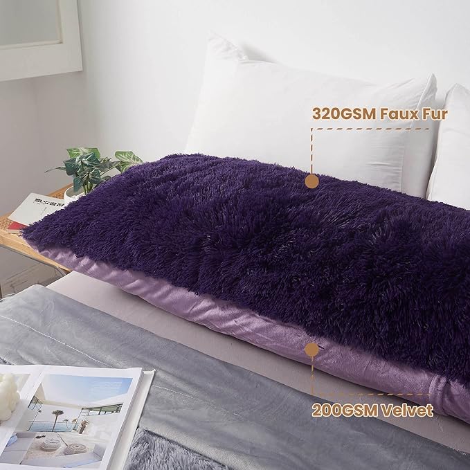 MEGO Shaggy Plush Body Pillow Cover, Faux Fur Fluffy Body Pillowcase, 20x54 Boho Fuzzy Body Pillow Case, Furry Long Big Throw Pillow Sham with Zipper for Home Bedding Couch Living Room Deep Purple